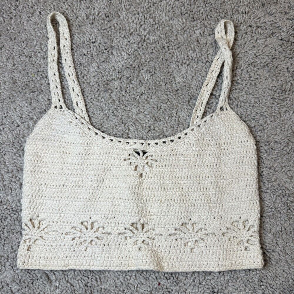Free People Crochet Crop Tank Top Cream Boho Festival Women’s Small